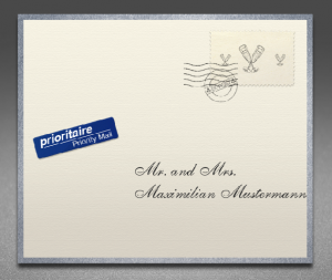 Creme envelope front with silver frame