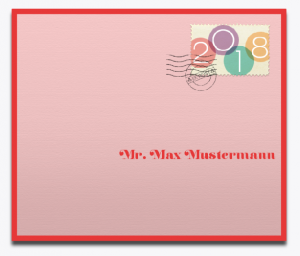 Rosa envelope with red frame and 2018 stamp