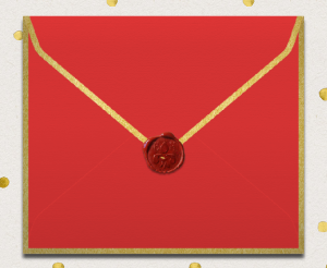 Red online envelope back with golden frame