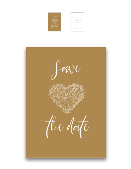 lovely save the date card with drawn heart on golden colored paper