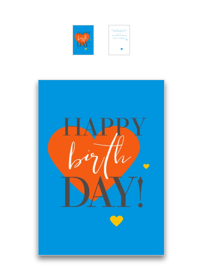 Fun Happy Birthday Card in Blue with large red Heart and Happy Birthday text.
